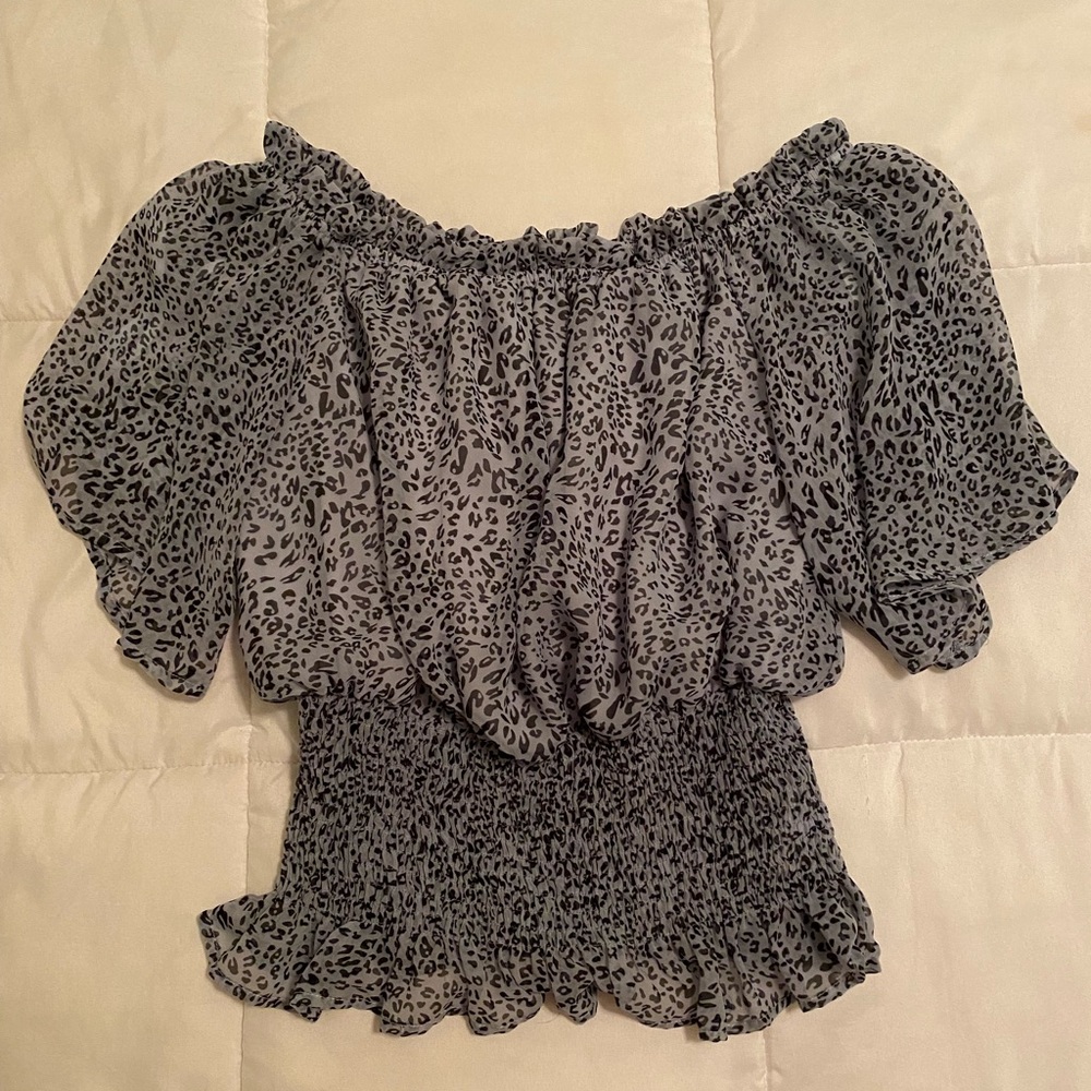 Blue Cheetah Print Flowy Top